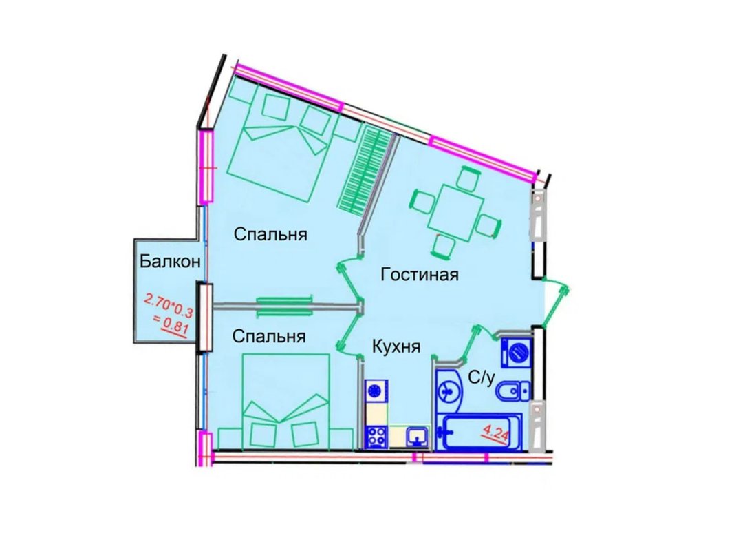 ул. Софиевская ЖК ITown, 1-комнатная квартира с балконом, вид на море и город, свободная планировка, дом сдан — фото 7