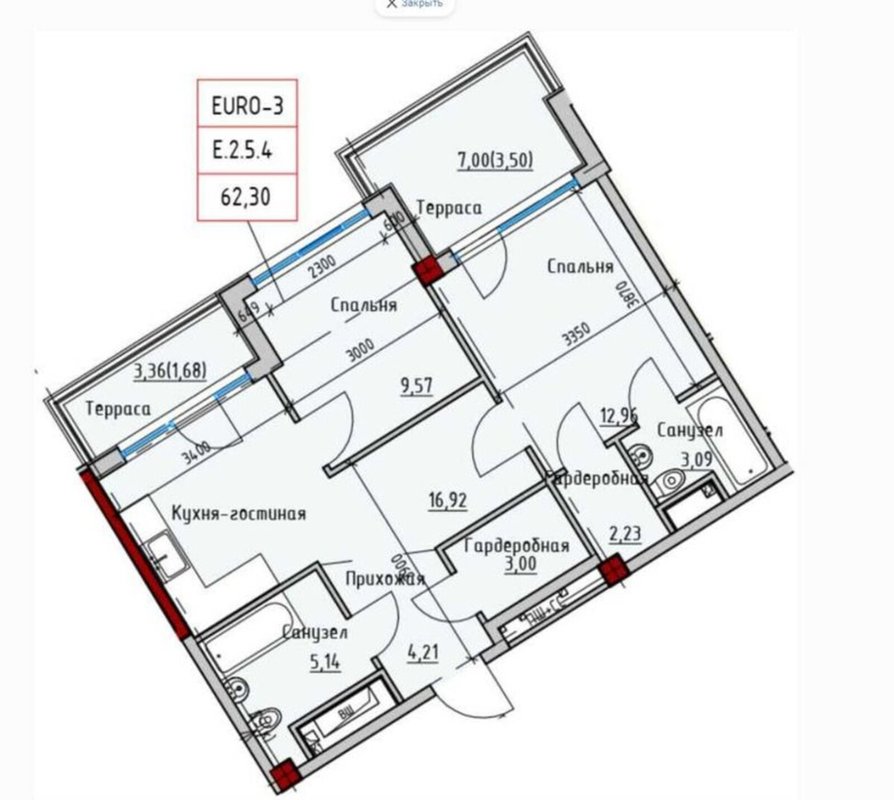 ЖК ITOWN Центр города дом E квартира 63.3 м²: Евро 3, качественный ремонт, 2 спальни, гостевая, гардеробная, 2 санузла, терраса с видом на порт. — фото 7