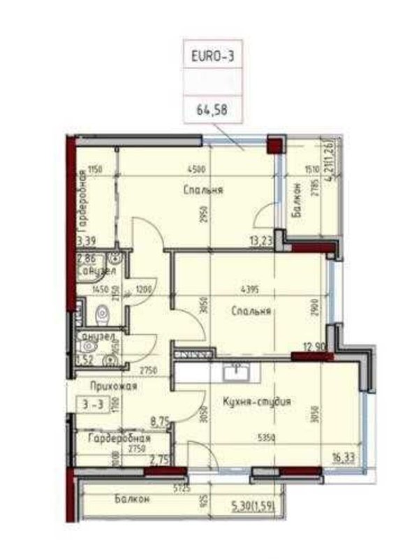 Продаж квартири 2-кімн., 65 м², Київський — фото 3