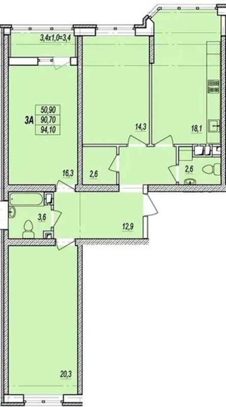 Молдаванка Прохоровский квартал 3-комнатная 97 м² — фото 4