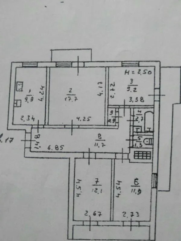 7 ст. Б. Фонтана, 100 м², раздельная планировка, 5 этаж, красный кирпич — фото 14