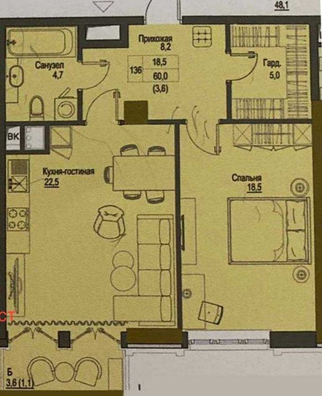 Французский бульвар, ЖК Первый Французский - 2×60 м², вид на Музкомедию — фото 4