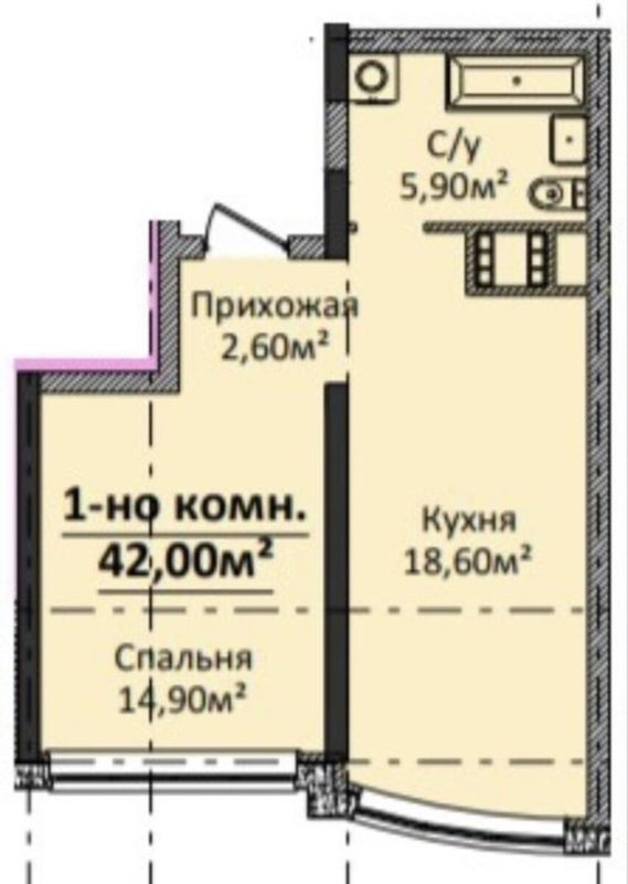 Про-т Гагарина, ЖК 4 Сезона 1к 42 м² возле моря, ост строителей — фото 8