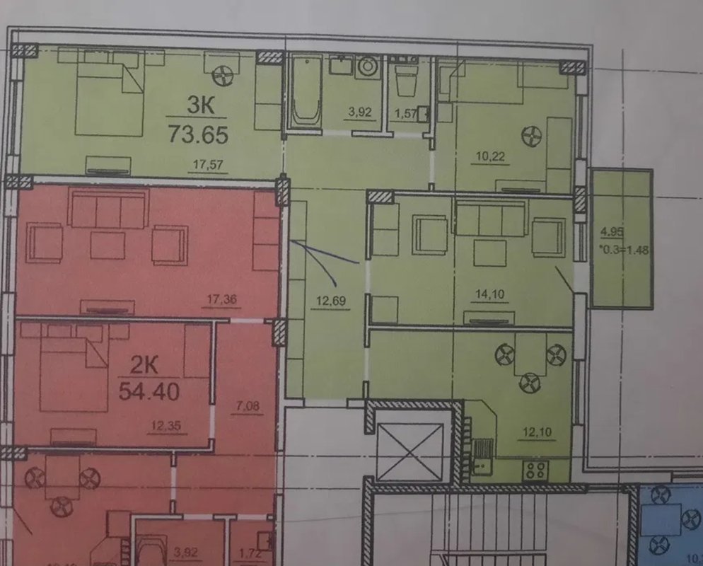 Центр, Товарный переулок — 3-к 73,65 м², кухня-студия 26,2 м², ЖК «Алексеевский» — фото 8