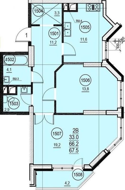 Французский бульвар, Стикон — 2-к 67 м², 14/24, после строителей — фото 1