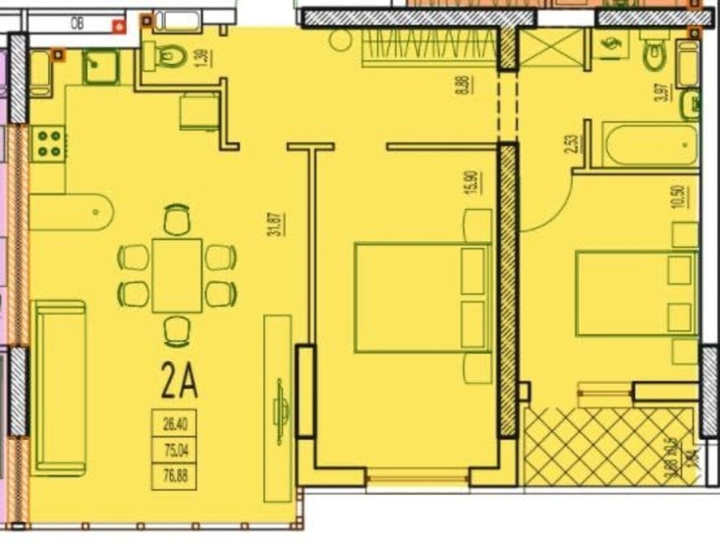 2-к 76,91 м² • 14/20 • Фонтанская дор., 6 • ЖК «Derby Style House» — фото 1