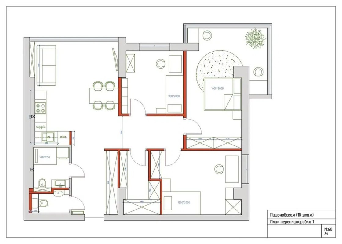 Пишоновская, центр — 3-комнатная 88 м², новый дом без отделки — фото 13